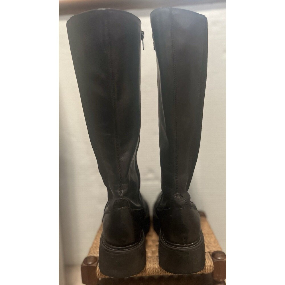 Steve Madden Rex Black Leather Platform Boots Womens 8 Black Wednesday Adams Y2K - Picture 5 of 10